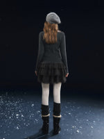 Lace-Panel Velvety Tiered Skirt