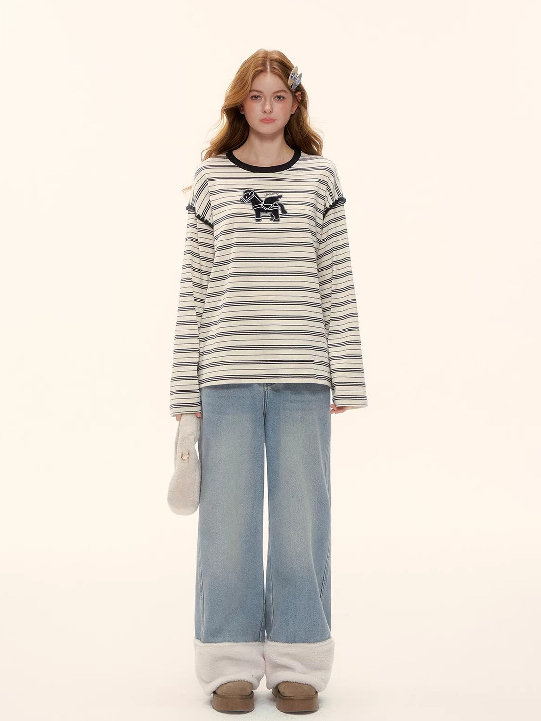 Striped Embroidery Pegasus Tee