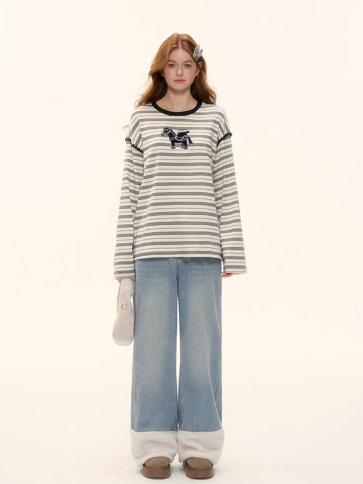 Striped Embroidery Pegasus Tee