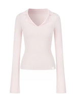 Ribbed Wool Polo Top