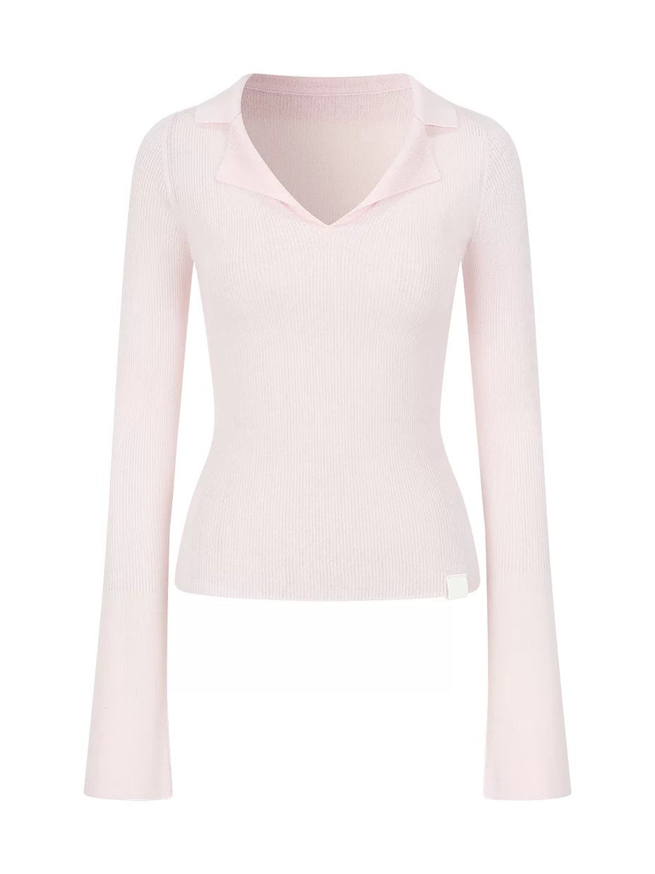Ribbed Wool Polo Top