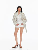 Wool Double Breasted Belted Short Coat