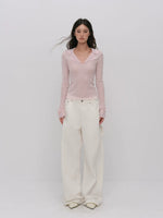 Ribbed Wool Polo Top