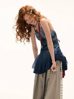 Blue Plaid Patchwork Cami Dress