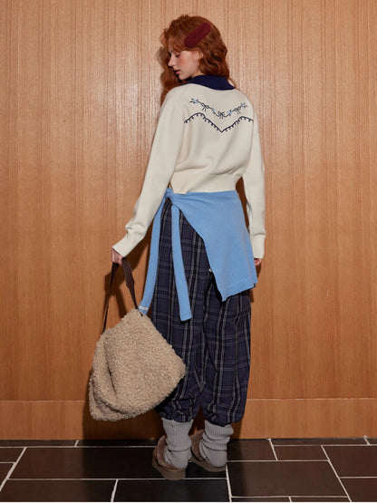 Plaid Double-Waist Relaxed Straight Pants