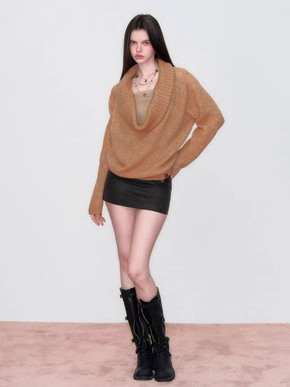 Draped Neck Knit Sweater