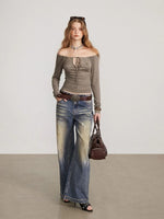 Convertible Tie Shoulder Long Sleeve Top