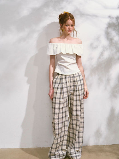 White Ruffled Off-Shoulder T-shirt