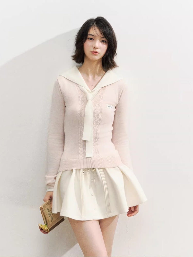 Navy Collar Knit Blouse