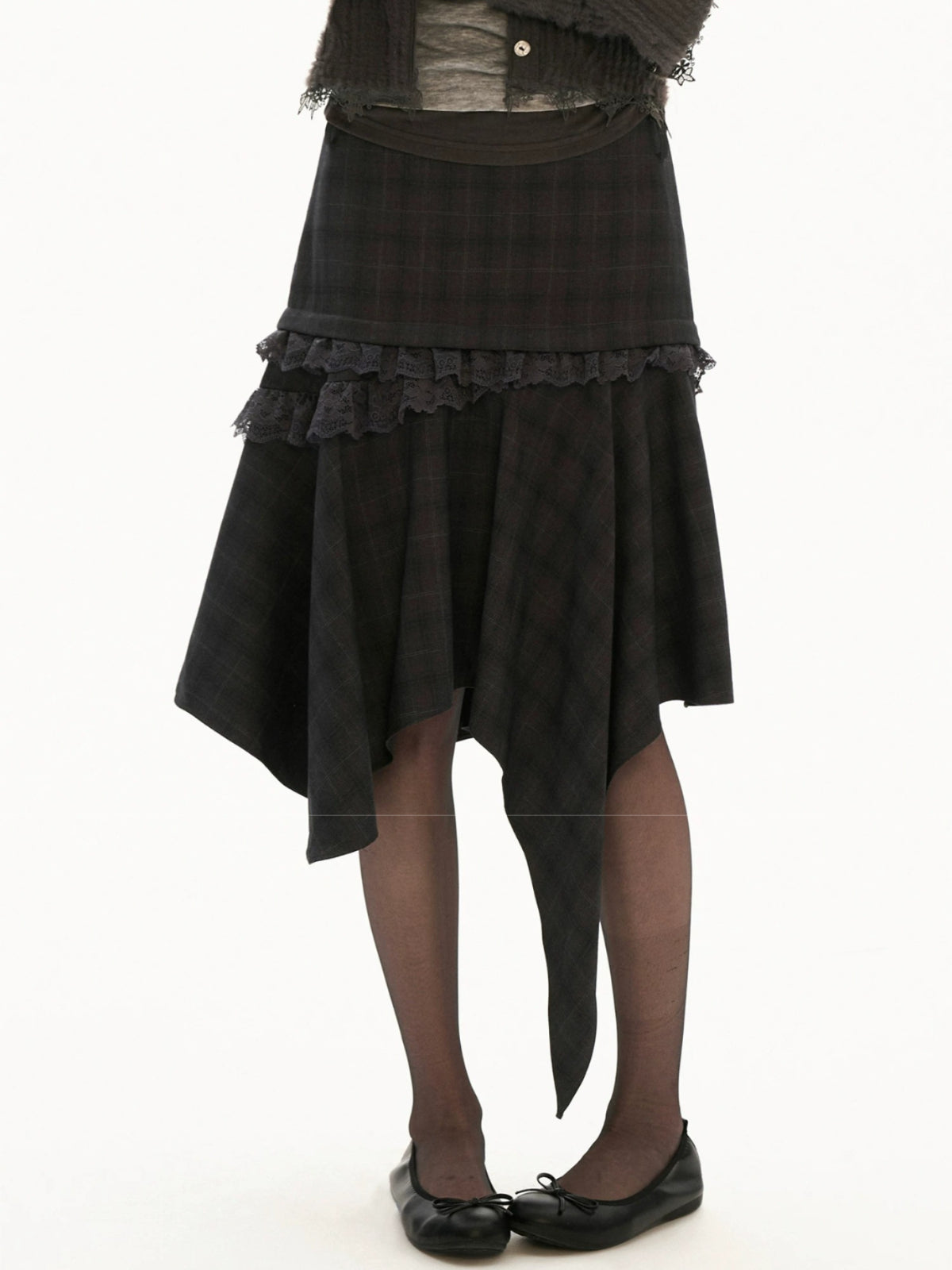 Asymmetrical Layered Plaid Midi Skirt