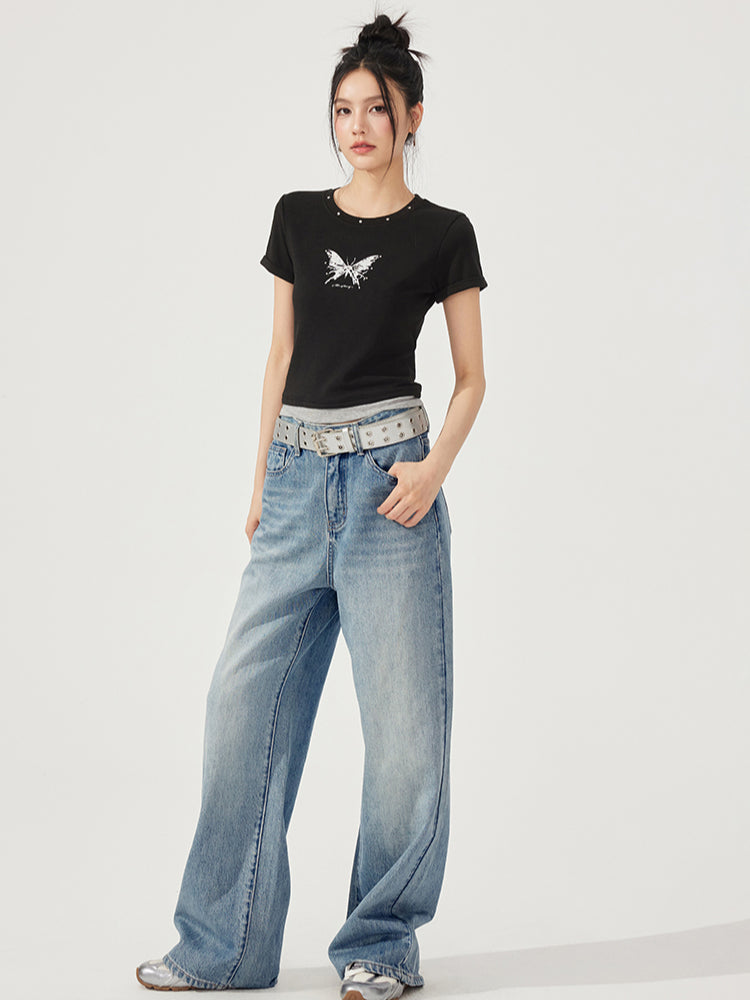 Fake Two-Piece Butterfly Slimming T-Shirt
