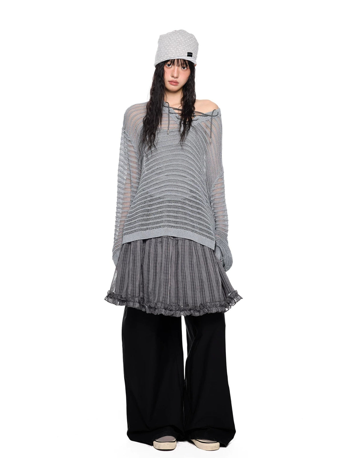 Striped Lace-Up Henley Top
