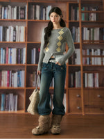 Diamond Pattern Cropped Knit Top
