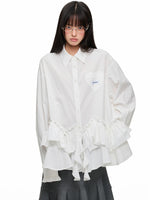Irregular Ruffle Stripe Long Shirt