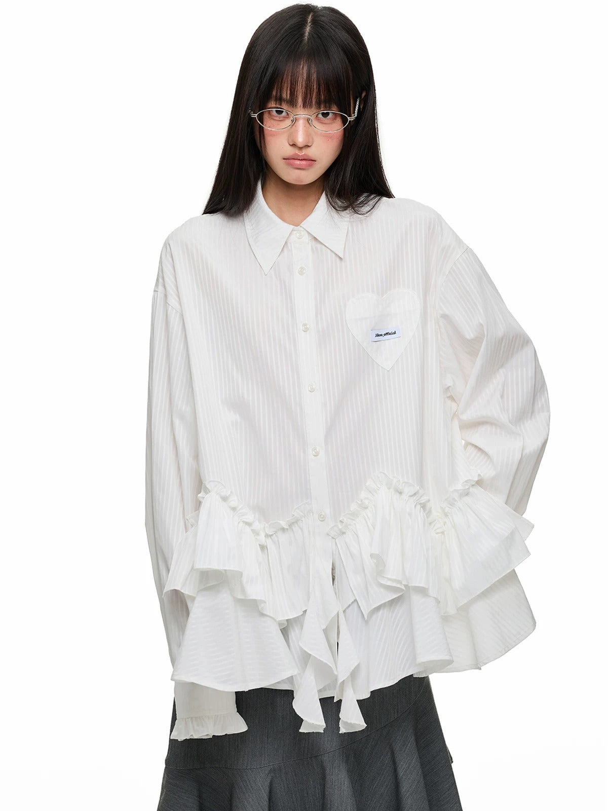 Irregular Ruffle Stripe Long Shirt