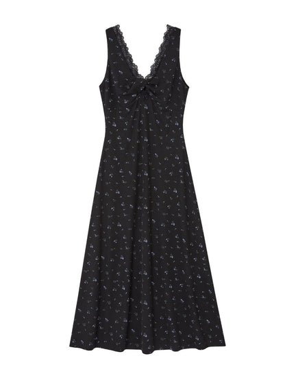 V-neck Backless Waist-cinching Midi Dress