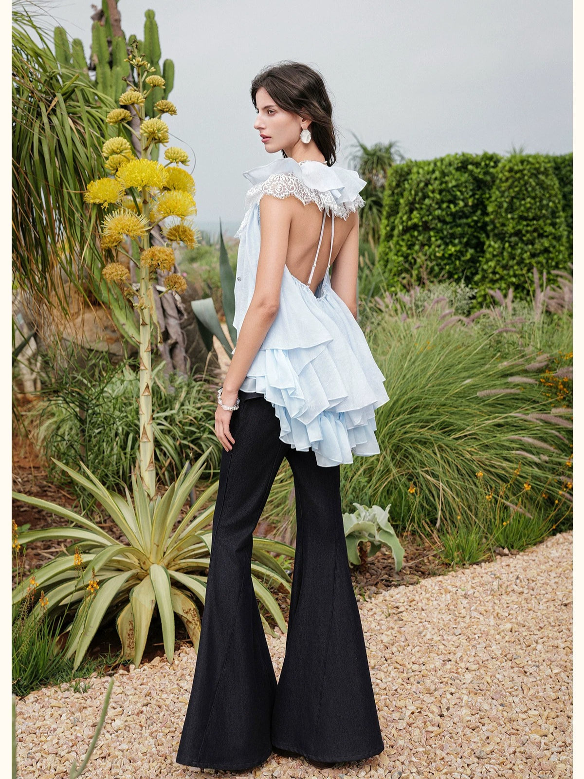 Ruffle V-Neck Sleeveless Blouse