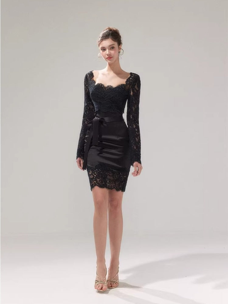 Satin Lace Bodycon Dress