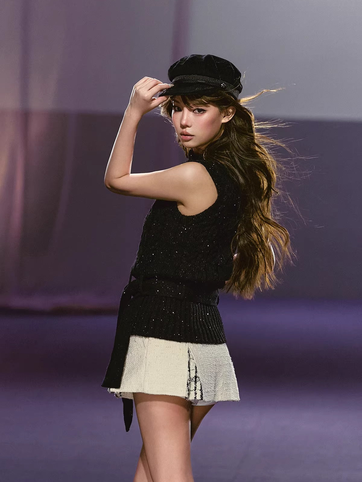 Black Sequin Cable Knit Vest