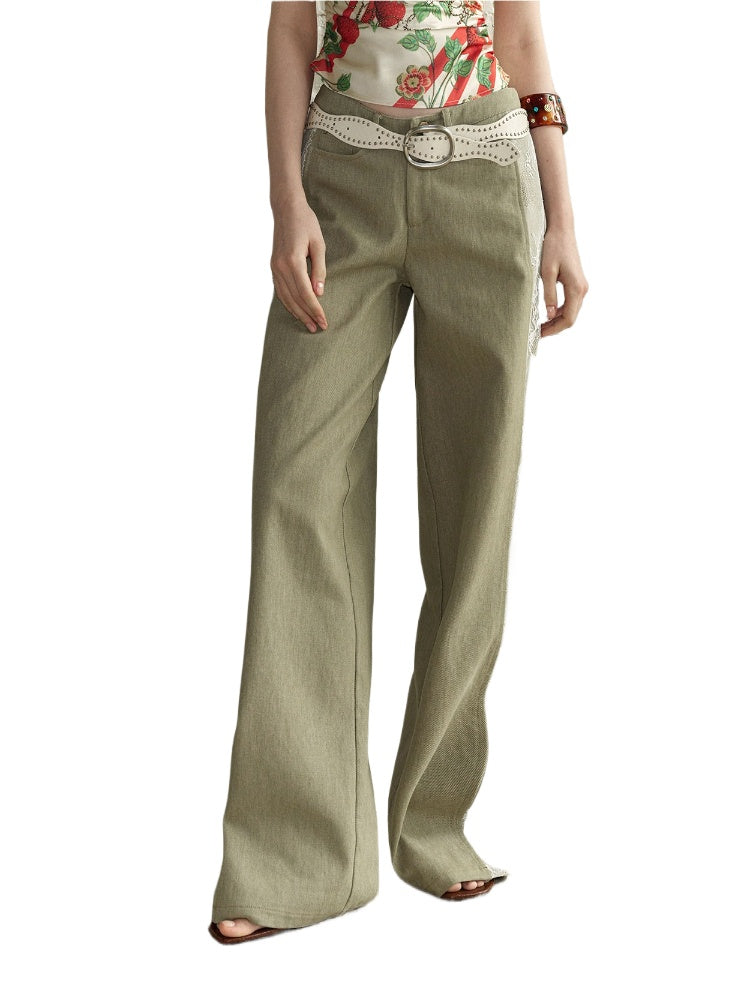 Lace Spliced Straight Jeans