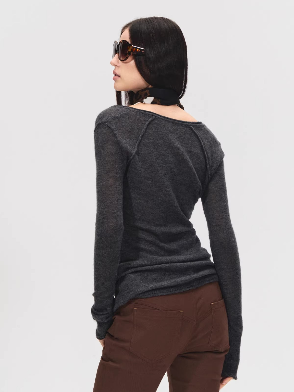Gray V-Neck Wool Base Top