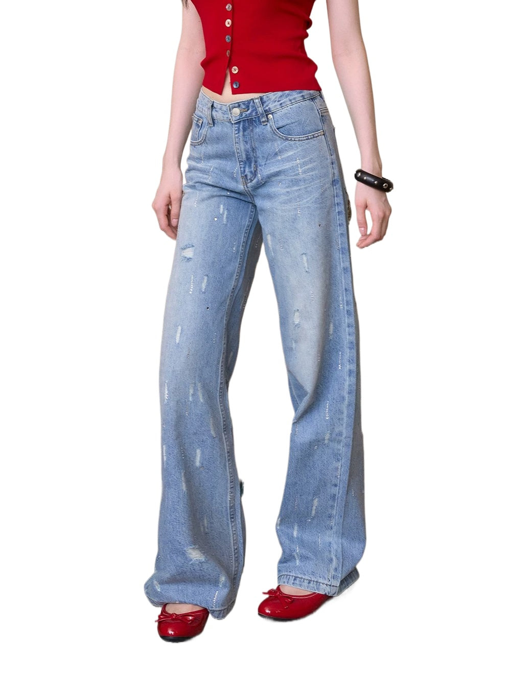 Rhinestone Straight Jeans