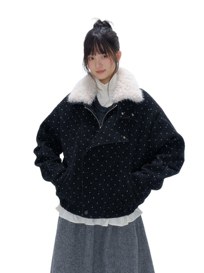 Detachable Faux Fur Polka Dot Parka