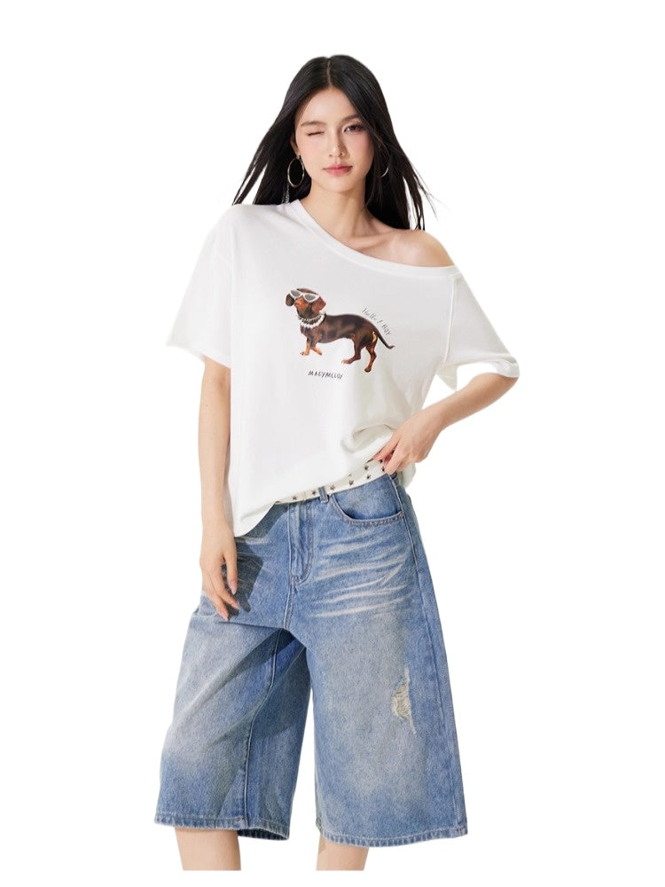 Ripped Capri Denim Pants
