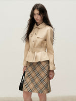 Brown Plaid Napoleon Midi Skirt