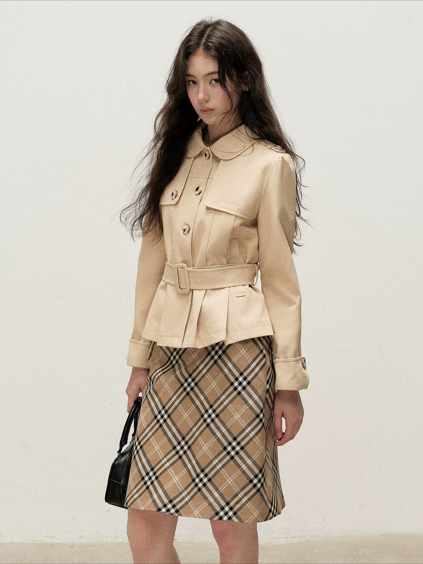 Brown Plaid Napoleon Midi Skirt