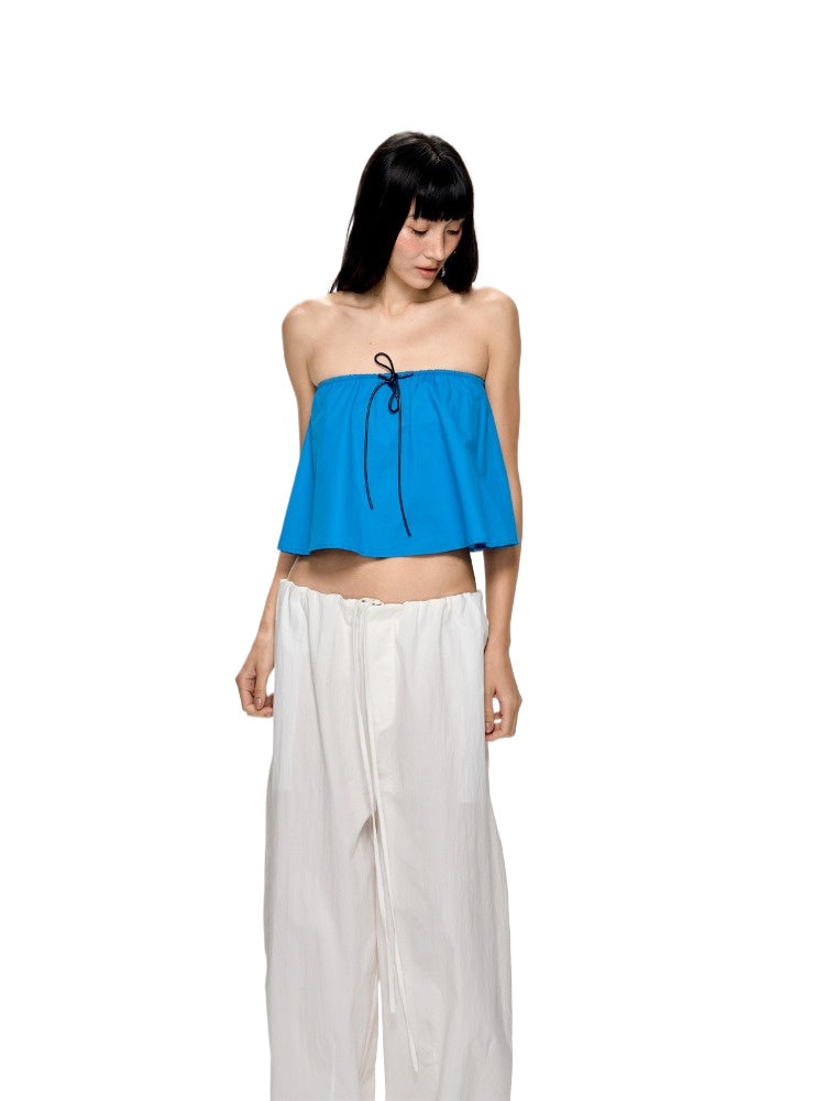 Blue &amp; Green Backless Drawstring Bandeau Top