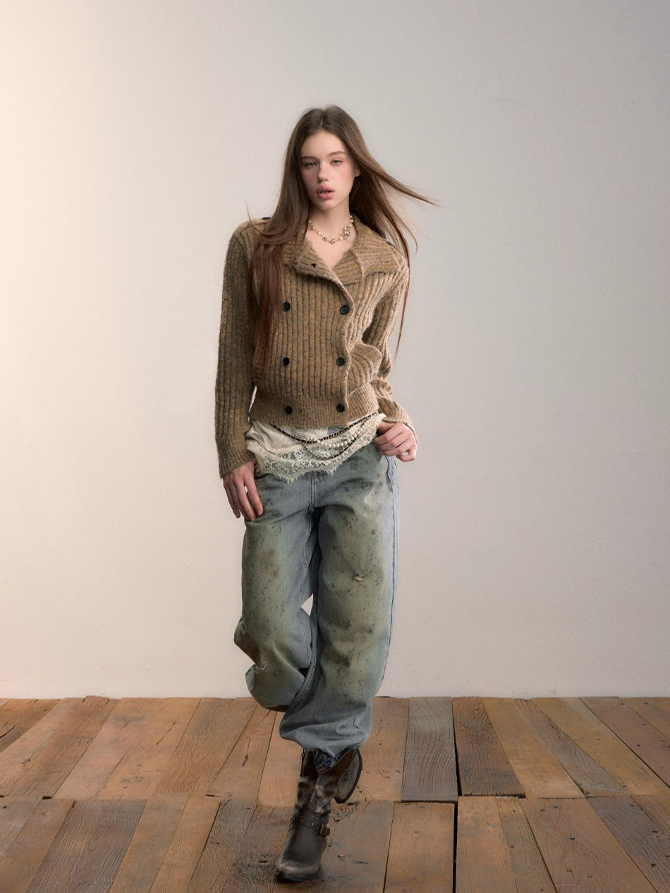 Colorfleck High-Neck Cardigan Jacket