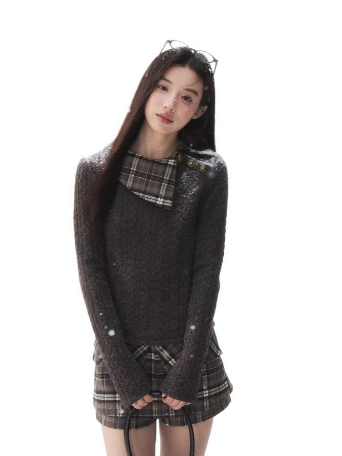 Plaid Collar Knit Set