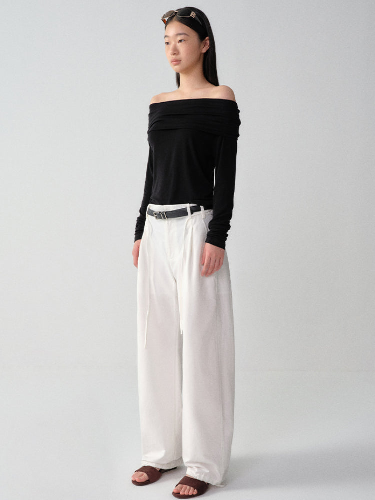 Wool One-Shoulder Off-Shoulder Long-Sleeve T-Shirt