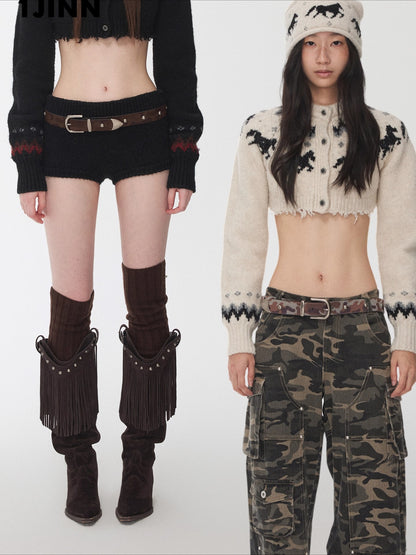 Camo Pony Hair Studded Belt