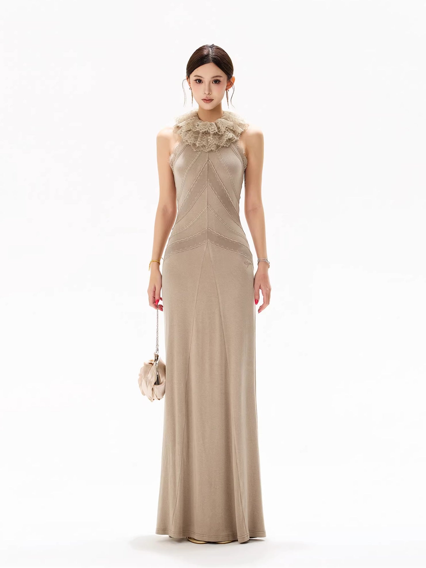 Ruffle Halter Knit Maxi Dress