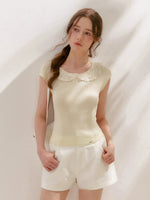 Lace-Collar Knit T-Shirt
