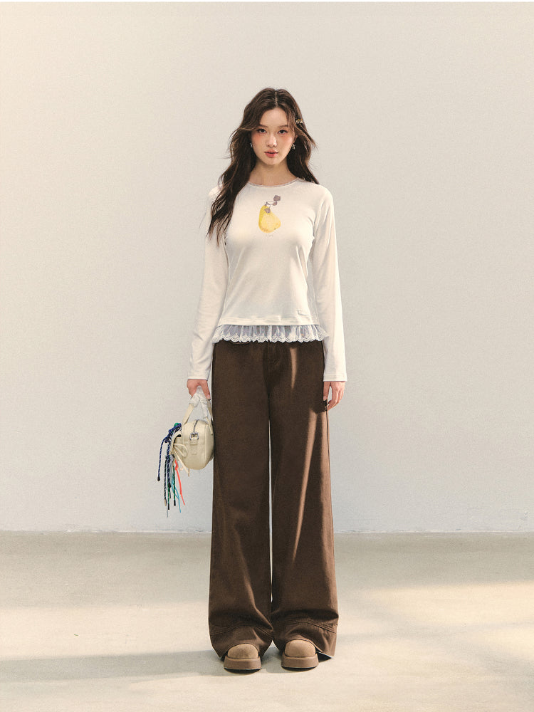Cross-Stitch Floral Wide-Leg Pants