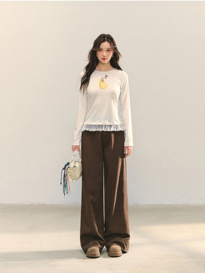 Cross-Stitch Floral Wide-Leg Pants