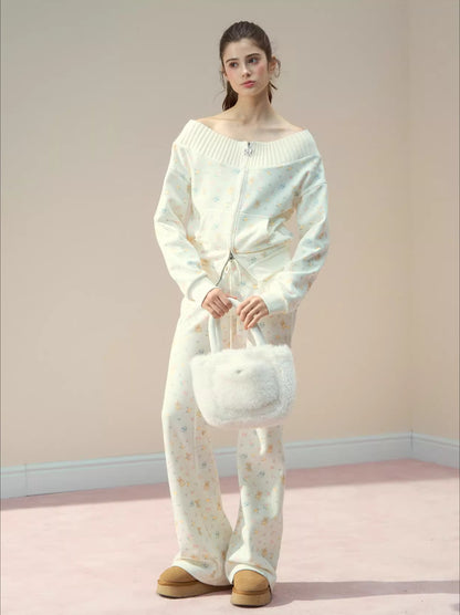 Floral Bear Bunny Off-Shoulder Sweatshirt &amp; Pants Set