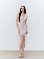 Lace Patchwork Knit V-neck Dress