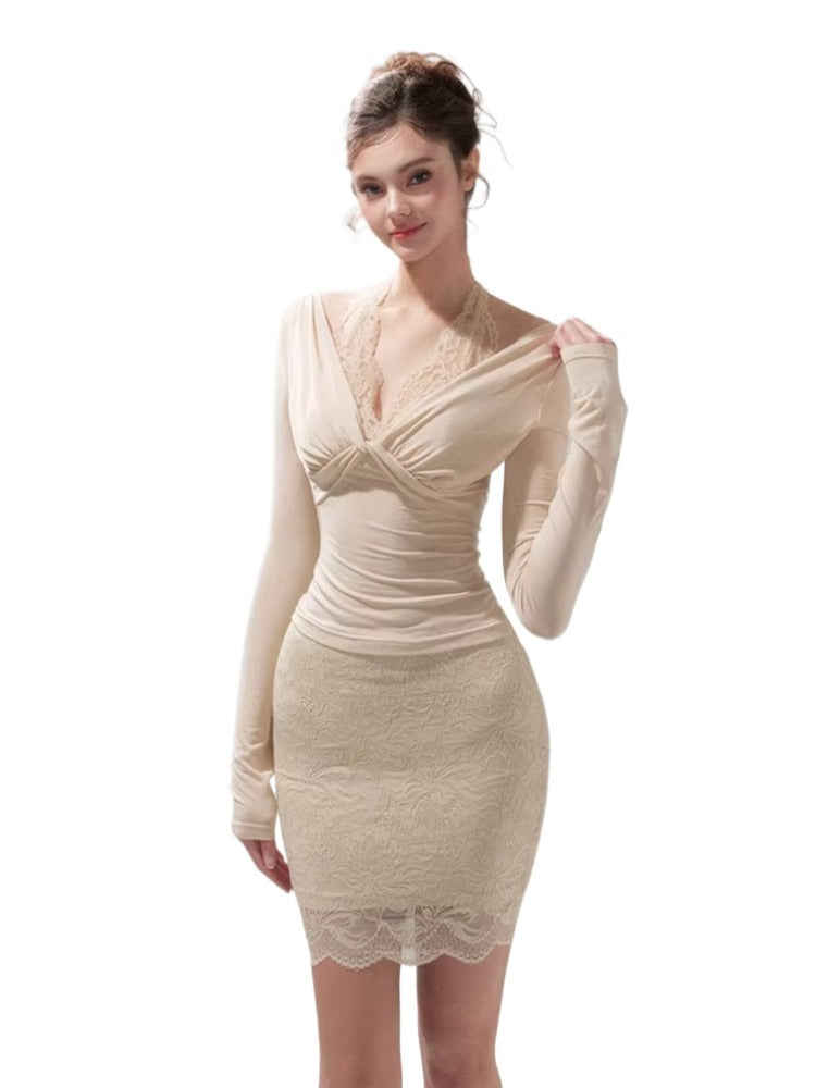 Lace Knit 2-in1 Blouse &amp; Skirt Set