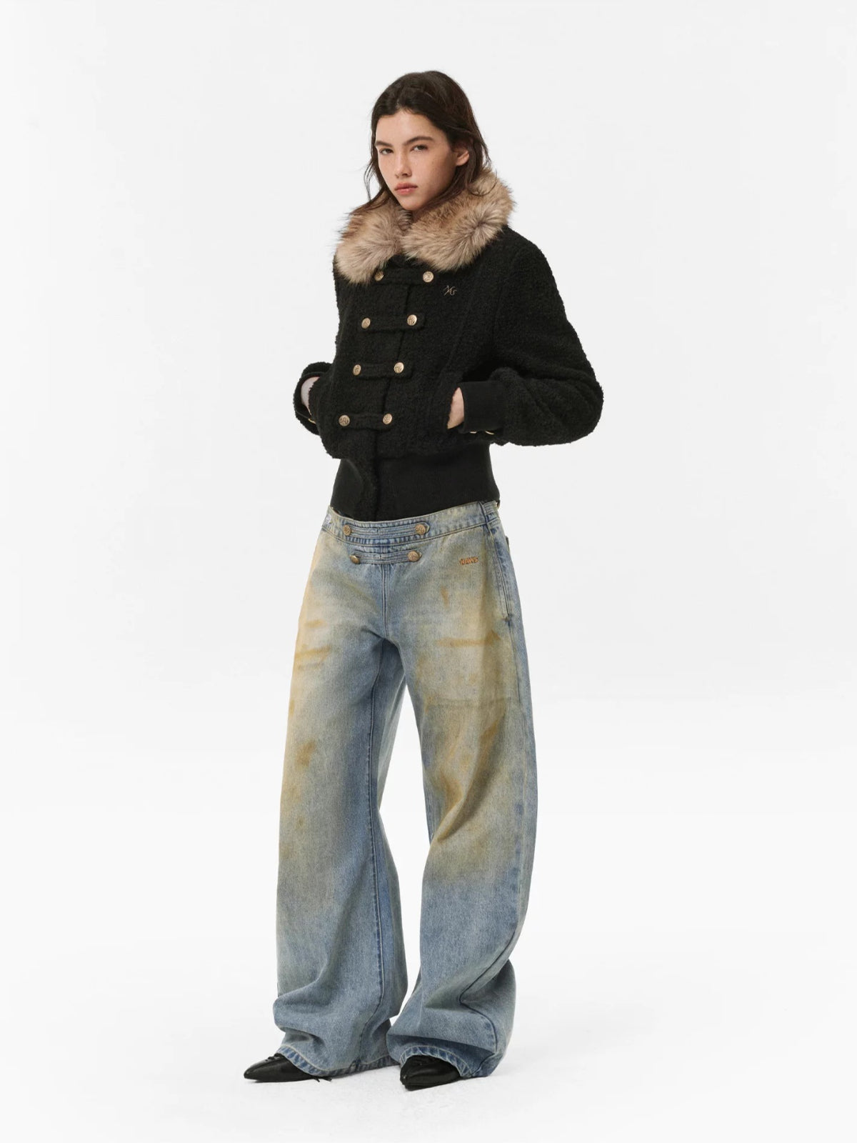 Napoleon Button Low Rise Barrel Jeans