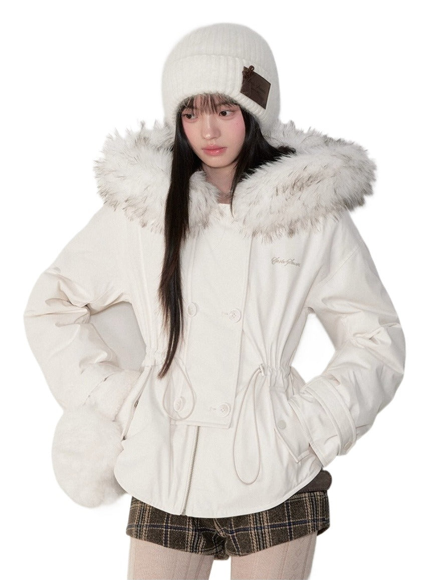 Faux Fur Collar Double-Breasted Down Parka