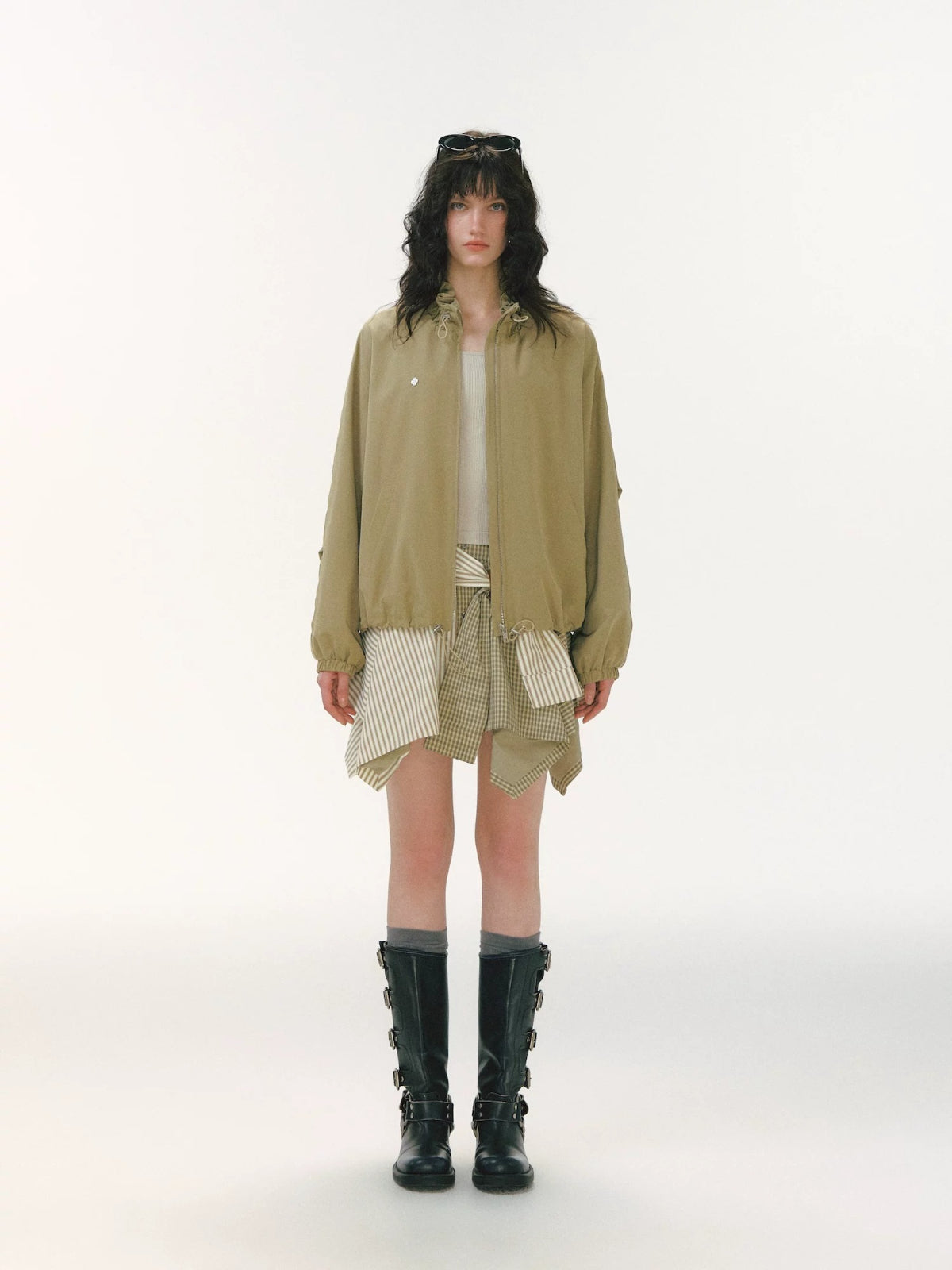 Ribbon Ruffle Drawstring Jacket