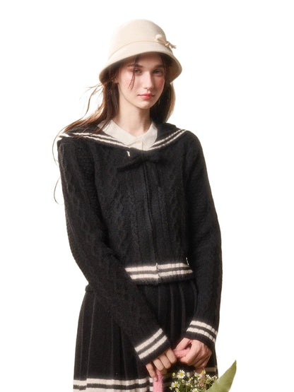 Memo Wool Cloud Knit Cardigan &amp; Pleated Skirt Set