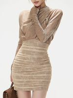 Lace Cowl Neck Velvet Mini Dress