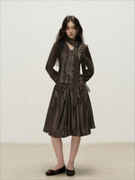 Ribbon V-Neck Skirt Set