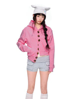 Button Embroidered Cropped Hoodie