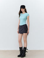 Blade Buckle Asymmetric Mini Skirt